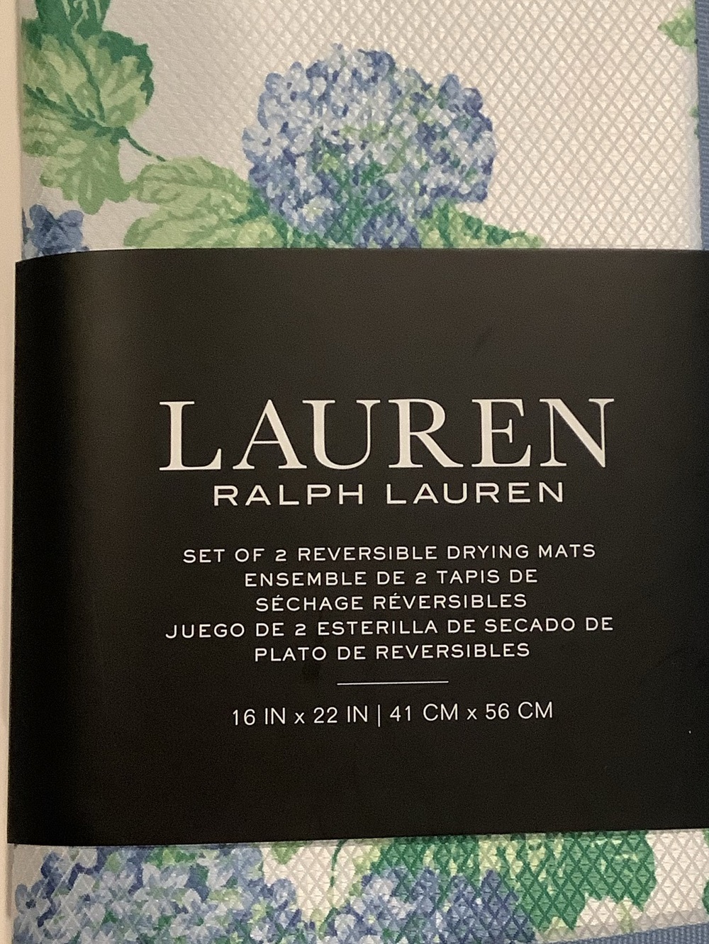 Ralph Lauren Hydrangea Reversible Dish Drying Mats Set Of 2 New - Picture 2 of 3